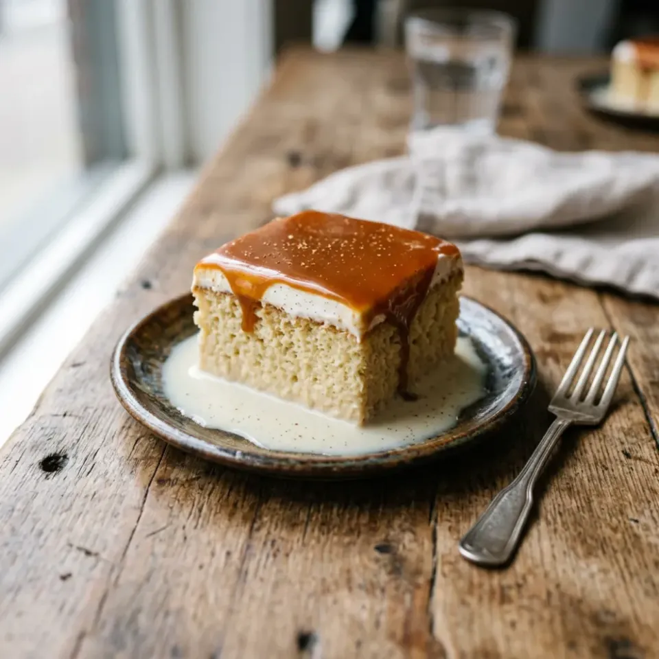 Porción de tres leches con caramelo