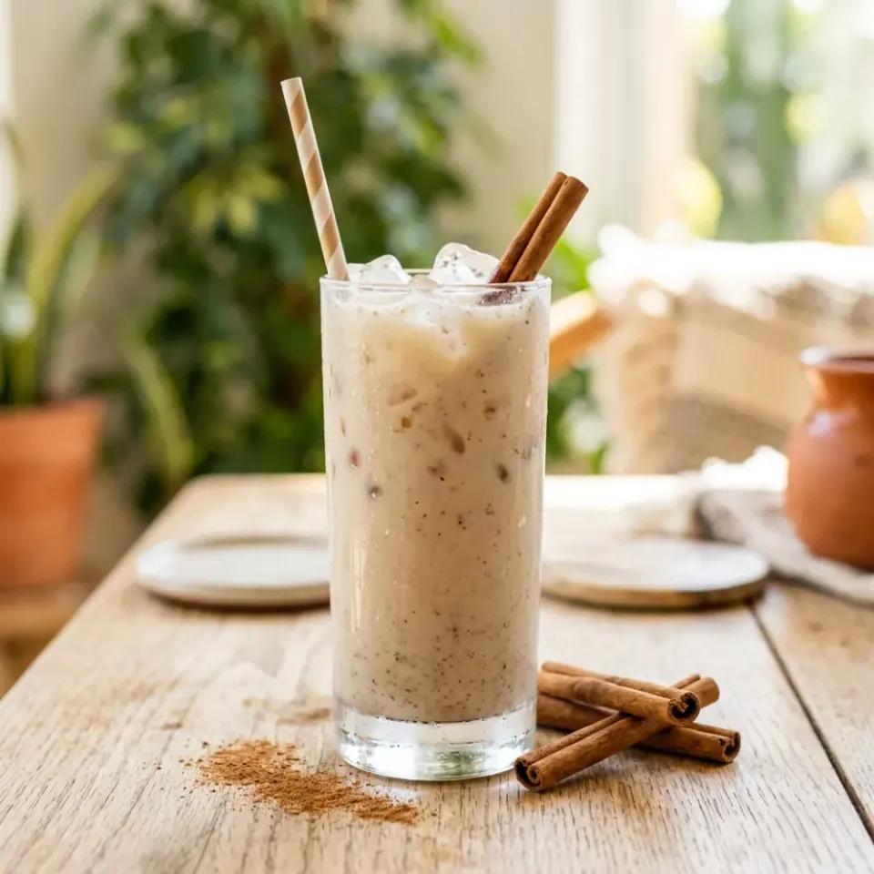 Vaso de horchata fría con canela
